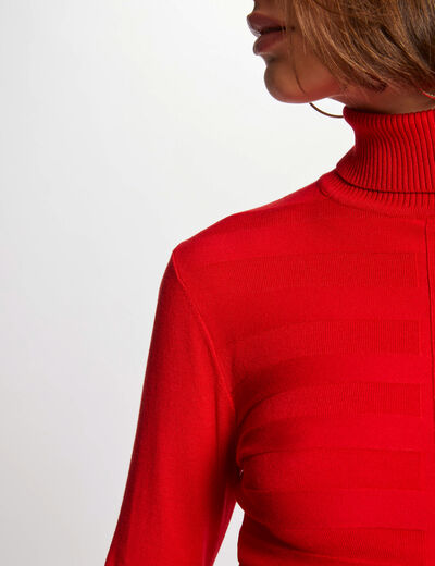 Pull col roulé ajusté rouge femme
