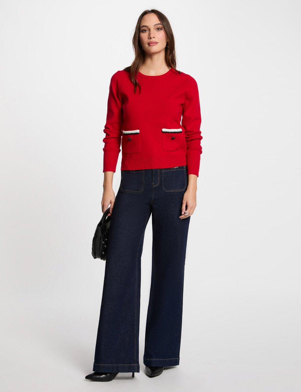 Trui met ronde hals en lange mouwen rood vrouw