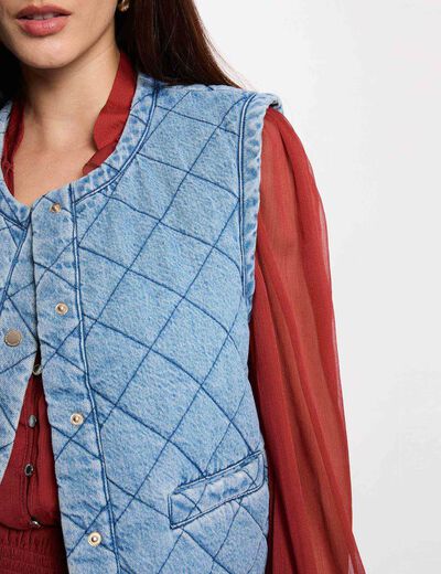 Veste matelass&eacute;e sans manches denim stone femme