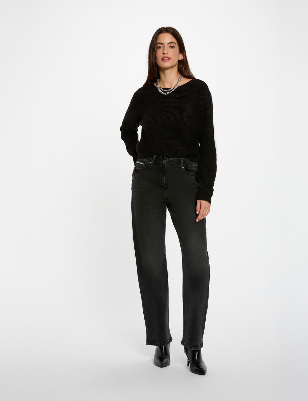 Gilet col en V noir femme