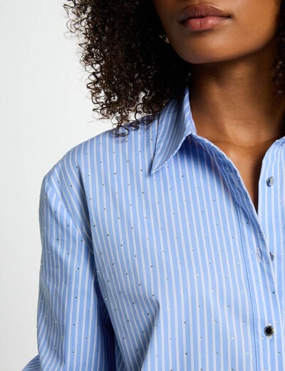Gestreept overhemd met lange mouwen hemelsblauw vrouw