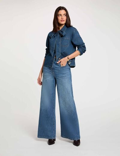Jean large taille haute denim stone femme
