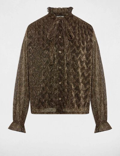 T-shirt col lavallière jaune or femme