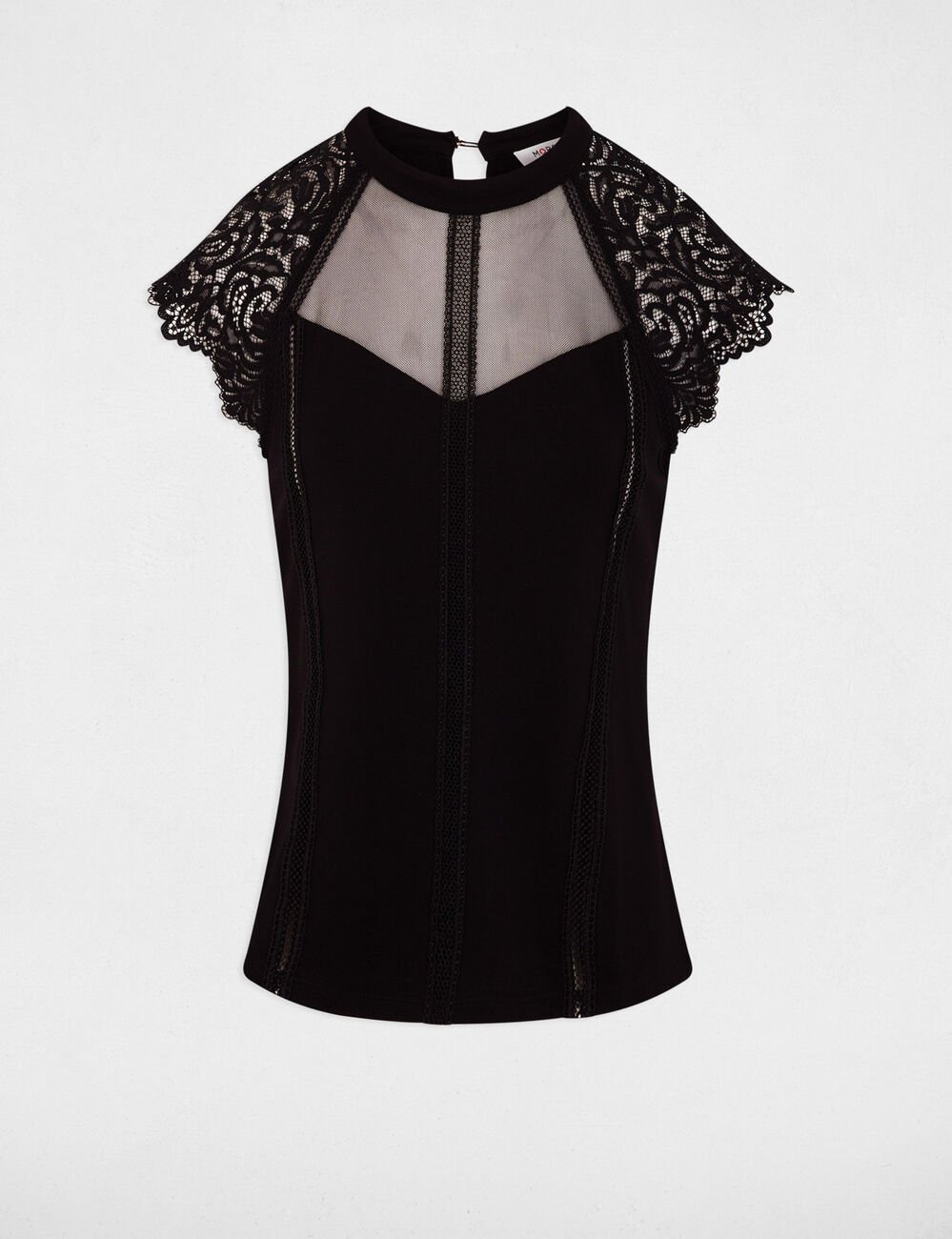 D&eacute;bardeur dentelle col montant noir femme
