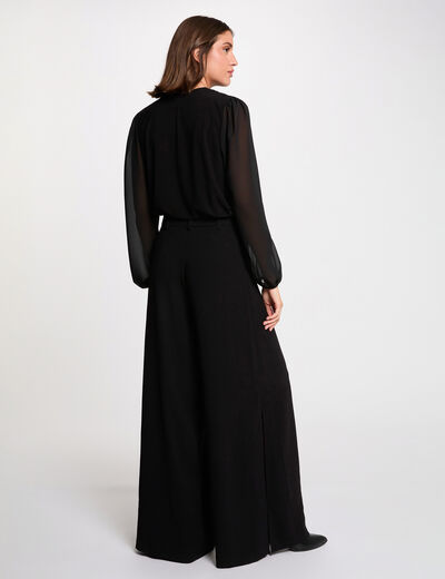T-shirt voile col lavallière noir femme