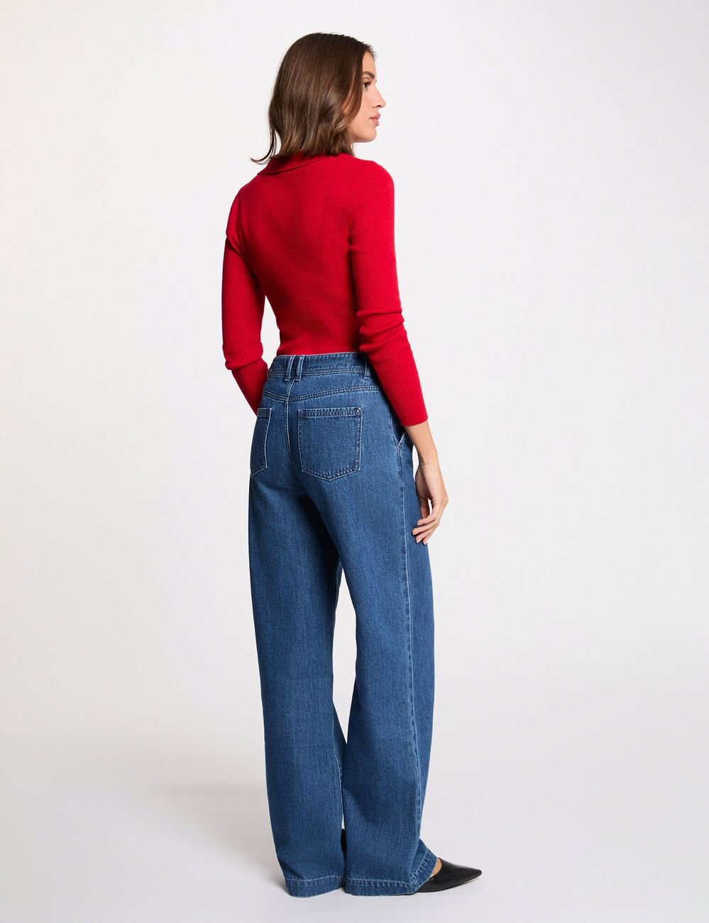 Pull ajust&eacute; col tailleur rouge femme