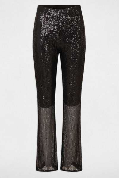 Wijde broek met pailletten zwart vrouw