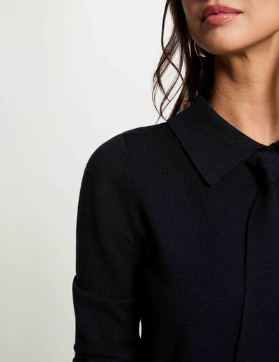 Pull col &agrave; revers bleu marine femme
