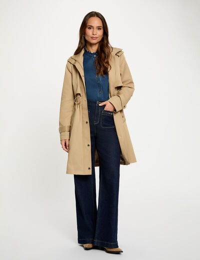 Lange parka met opstaande kraag beige vrouw