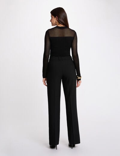 Pull ajouré col montant noir femme