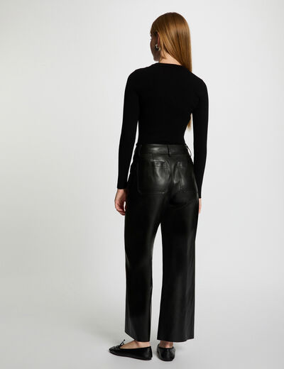 Pull col rond côtelé noir femme