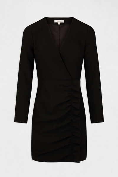 Robe ajustée drapée à volants noir femme