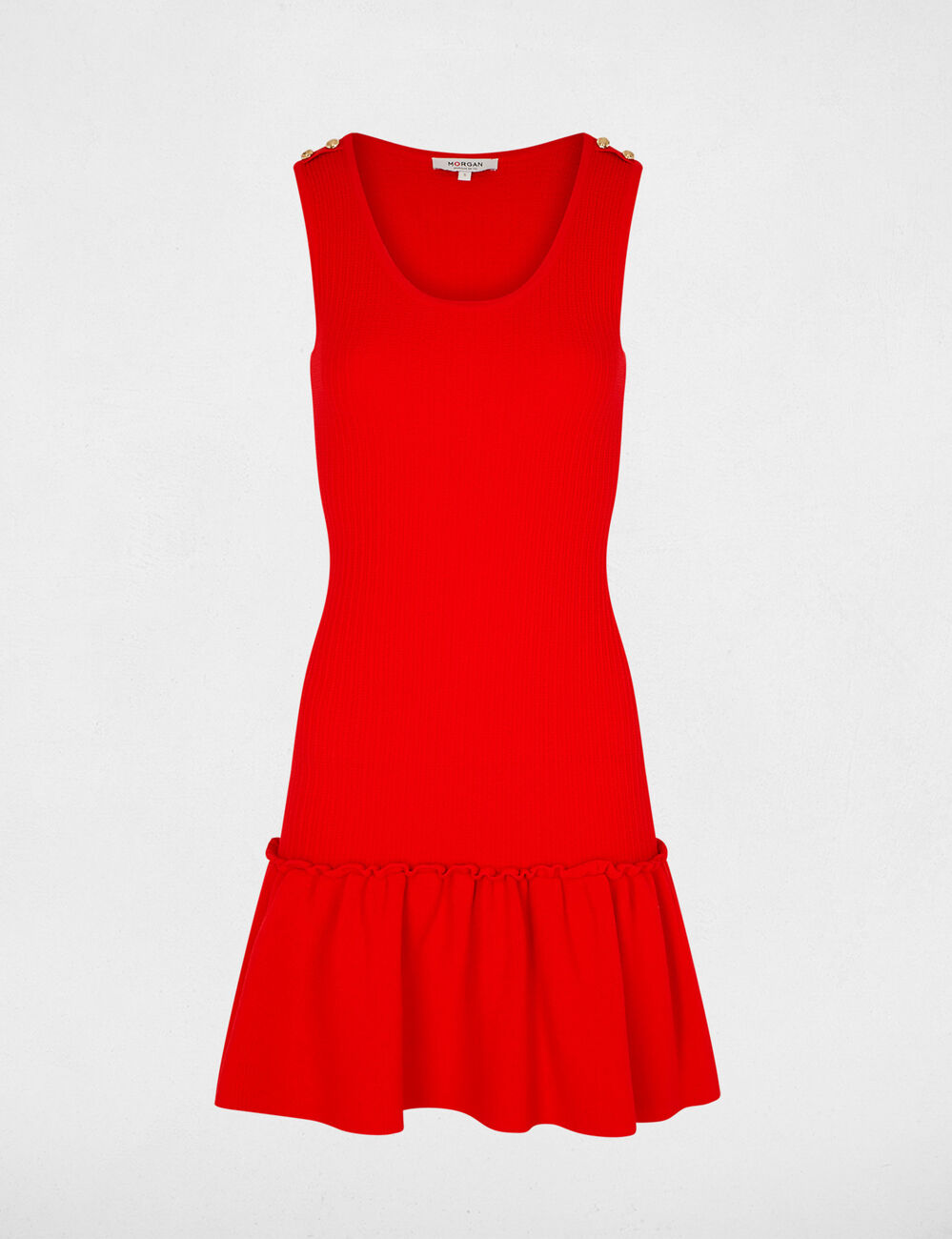 Robe tricot cintr&eacute;e rouge vif femme