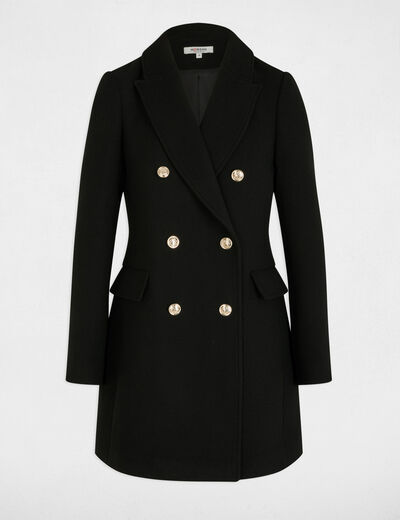 Manteau mi-long avec boutons noir femme
