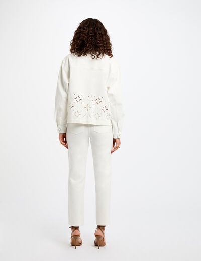 Geborduurde jeansjas helder wit vrouw