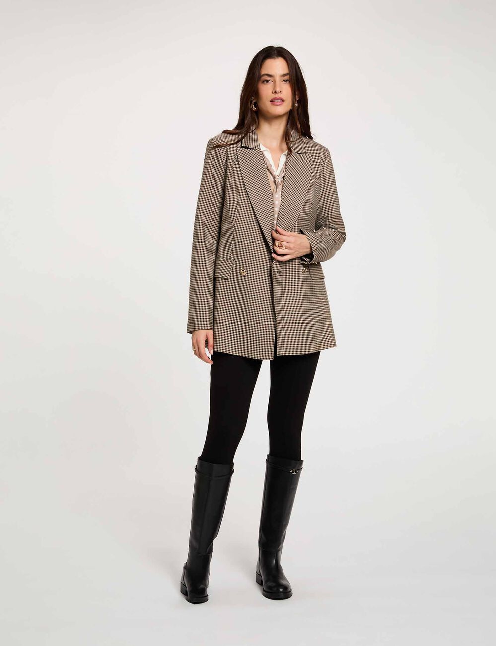 Rechte blazer met reverskraag bruin vrouw