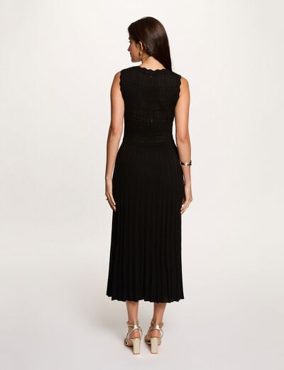 Gebreide jurk met V-hals zwart vrouw