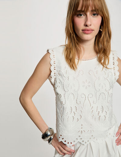 Mouwloze kanten top helder wit vrouw