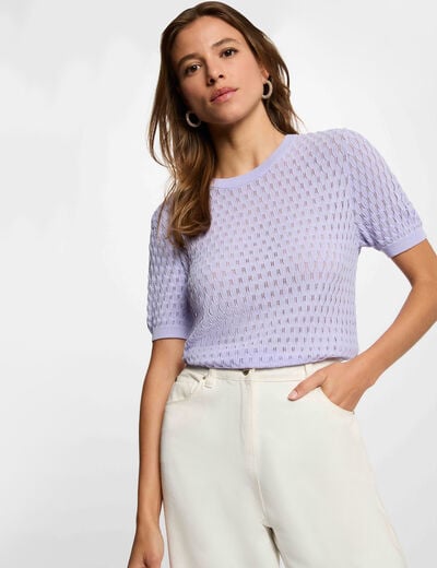 Fijne trui met ronde hals mauve vrouw