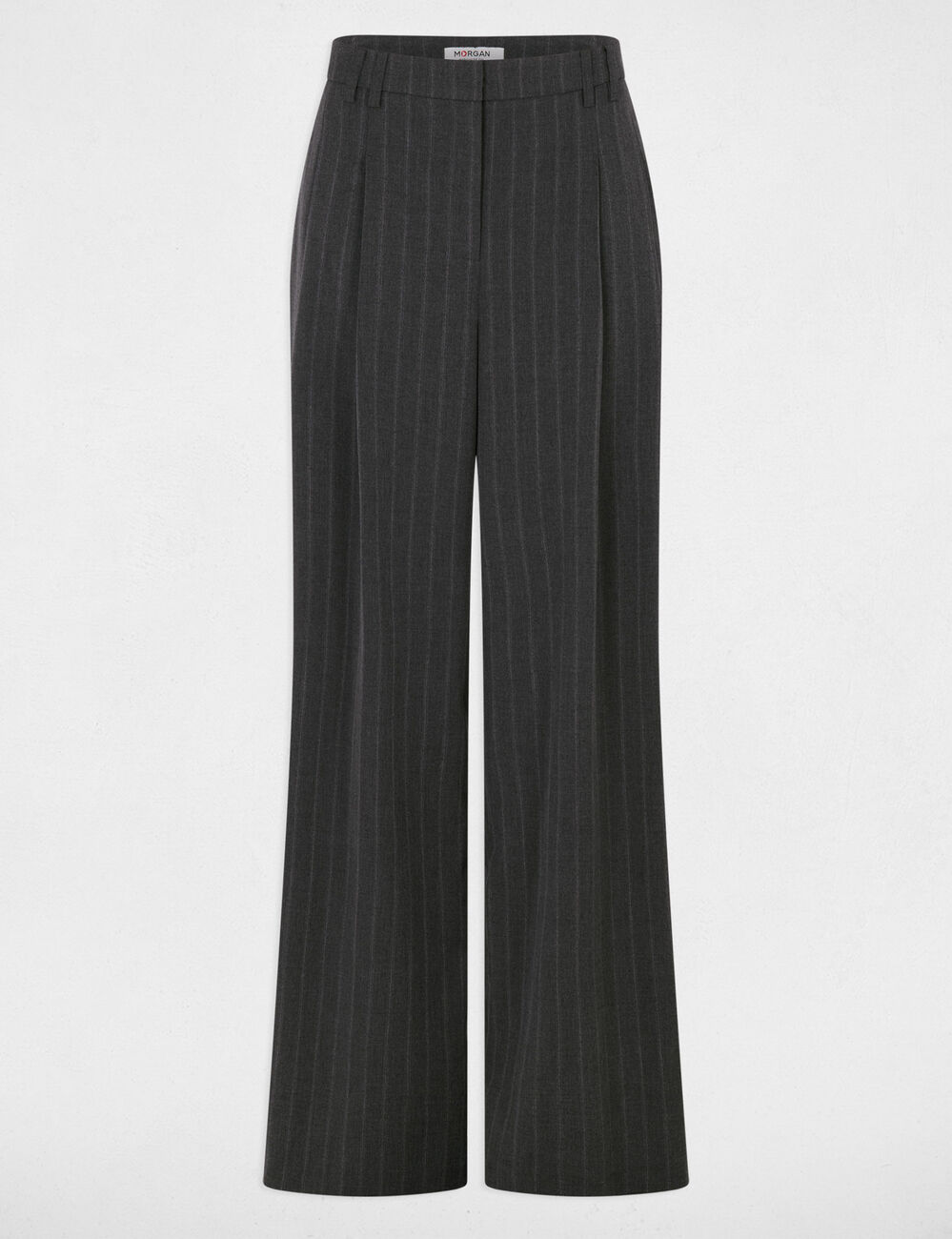 Hoge taille wijde broek donkergrijze denim vrouw