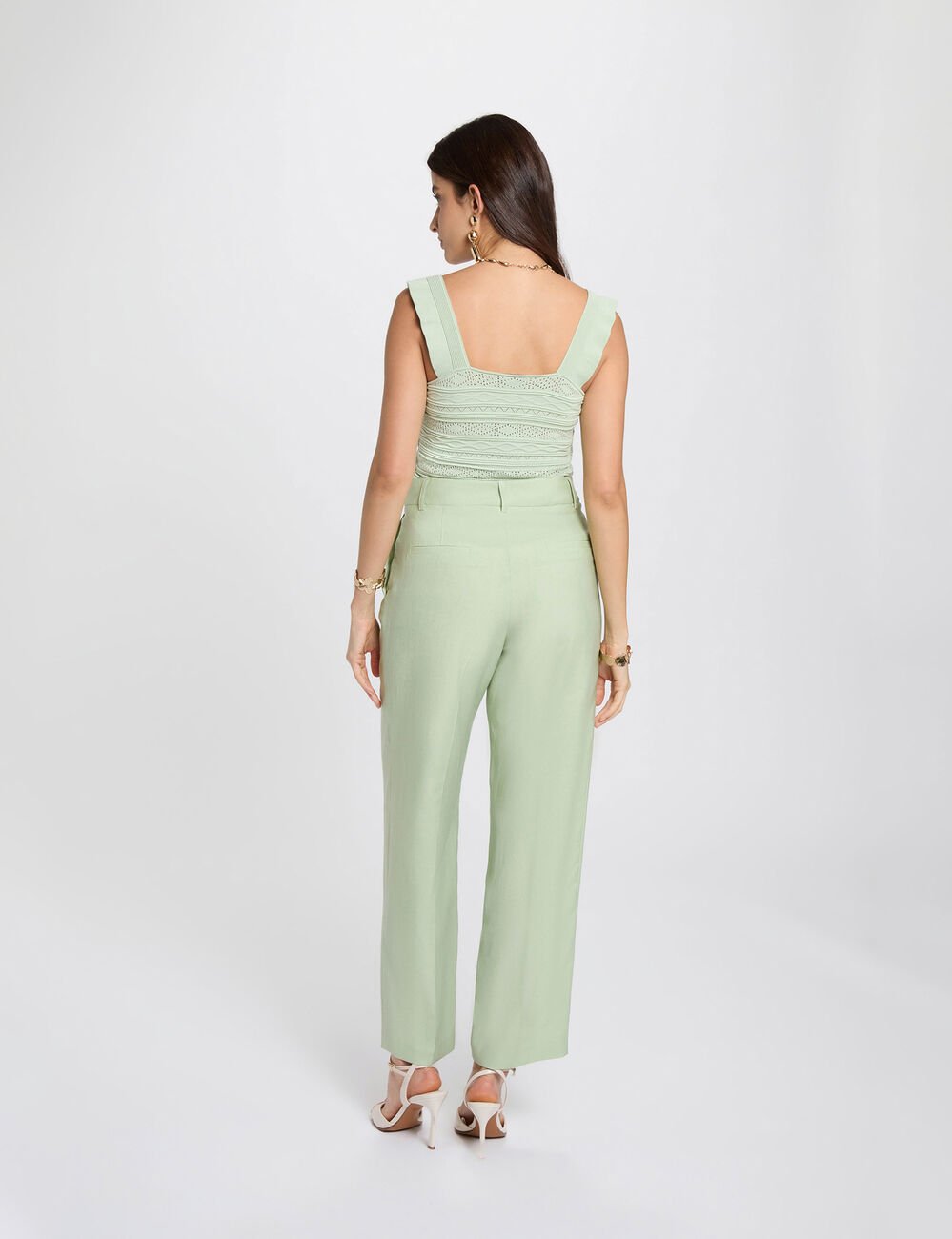 Hoge taille carrot broek pastelgroen vrouw