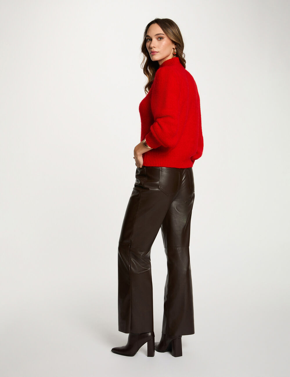 Pull col montant rouge femme