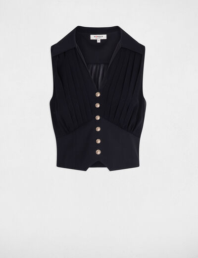 Mouwloze top met plooien marineblauw vrouw