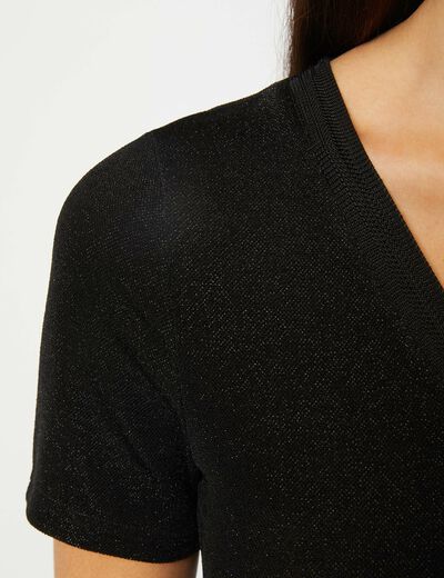 T-shirt met korte mouwen en V-hals zwart vrouw