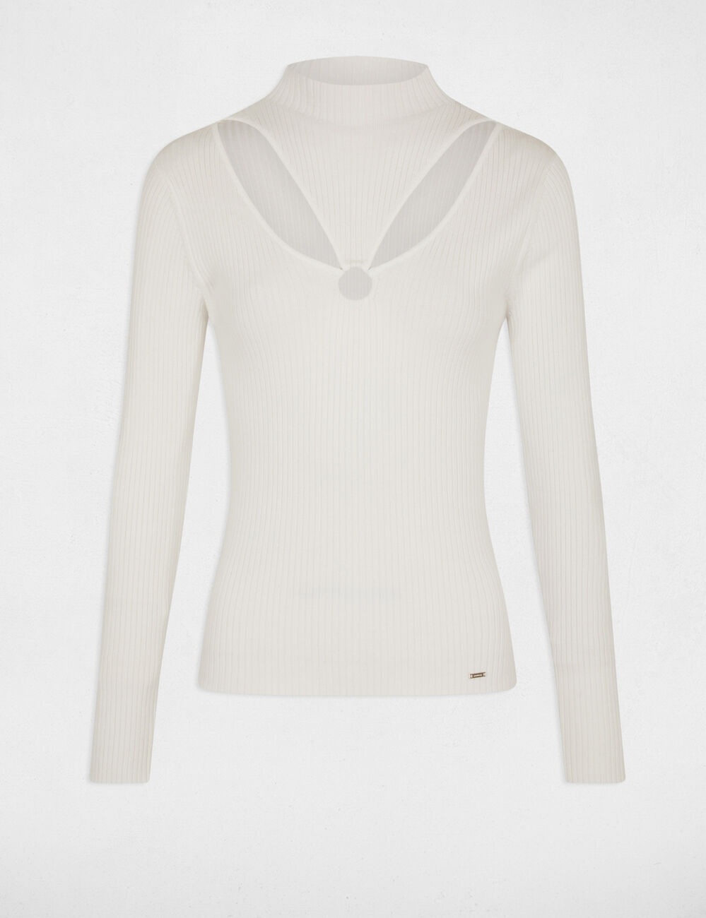 Pull manches longues à ouvertures ecru femme