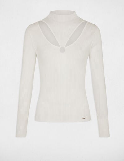 Pull manches longues à ouvertures ecru femme