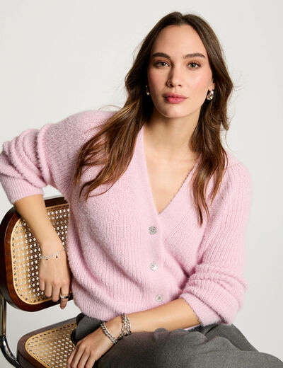 Gilet manches longues rose pastel femme