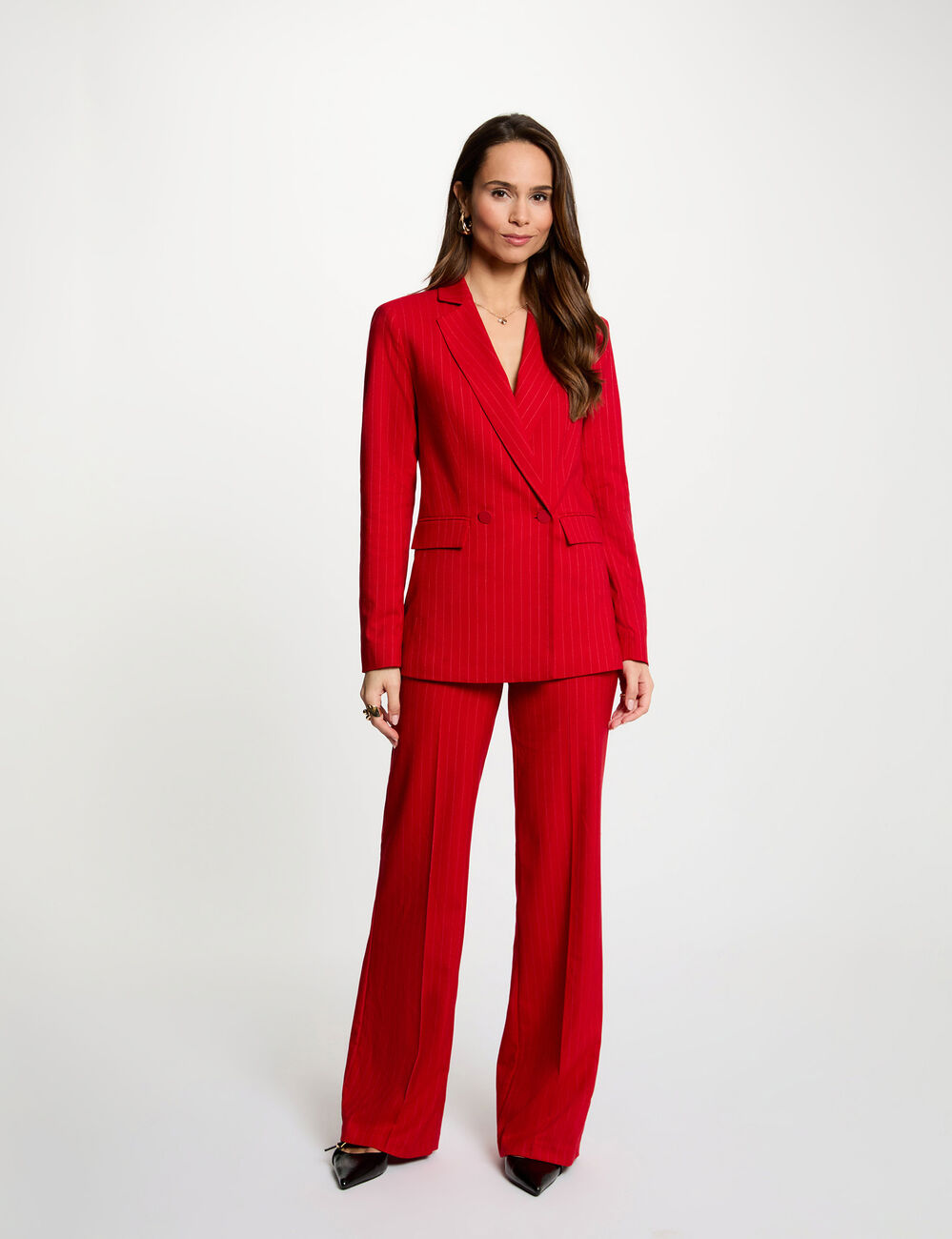 Getailleerde gestreepte blazer rood vrouw