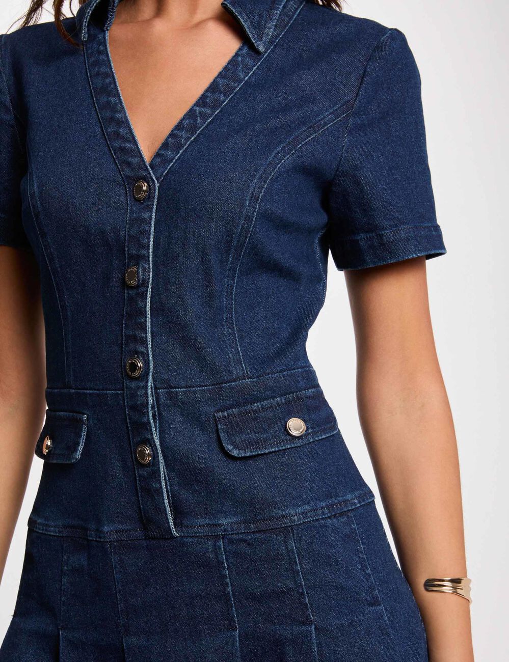 Korte trapeze jurk van denim ruw denim vrouw