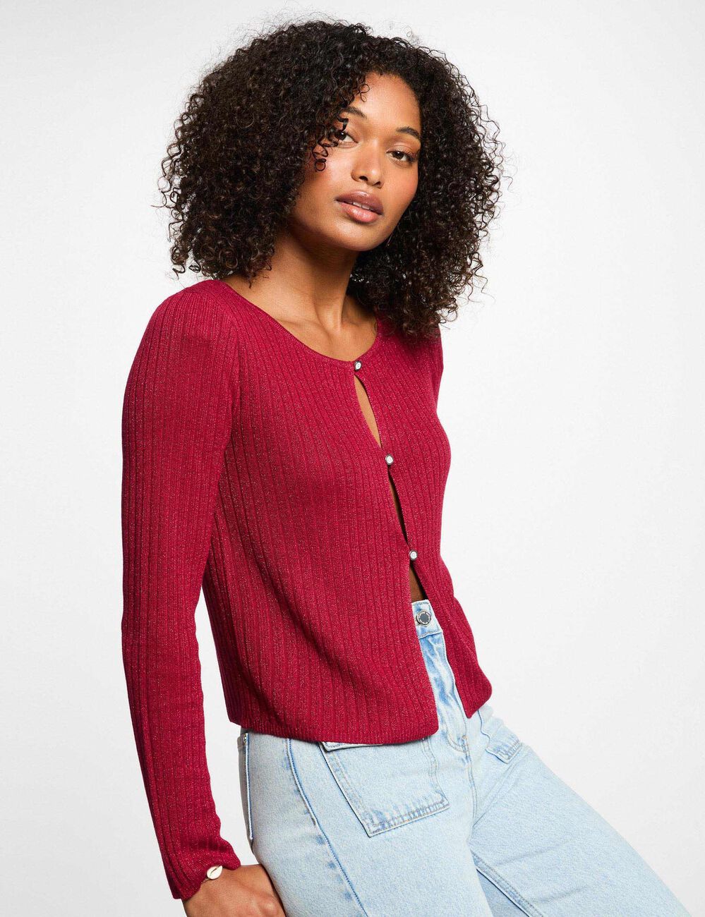 Vest met lange mouwen donker rood vrouw