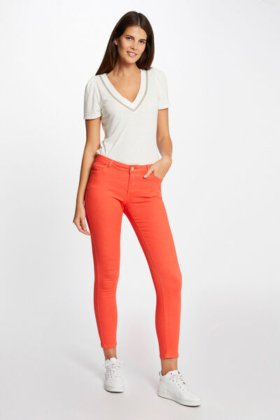 Skinny jeans met lage taille oranje vrouw