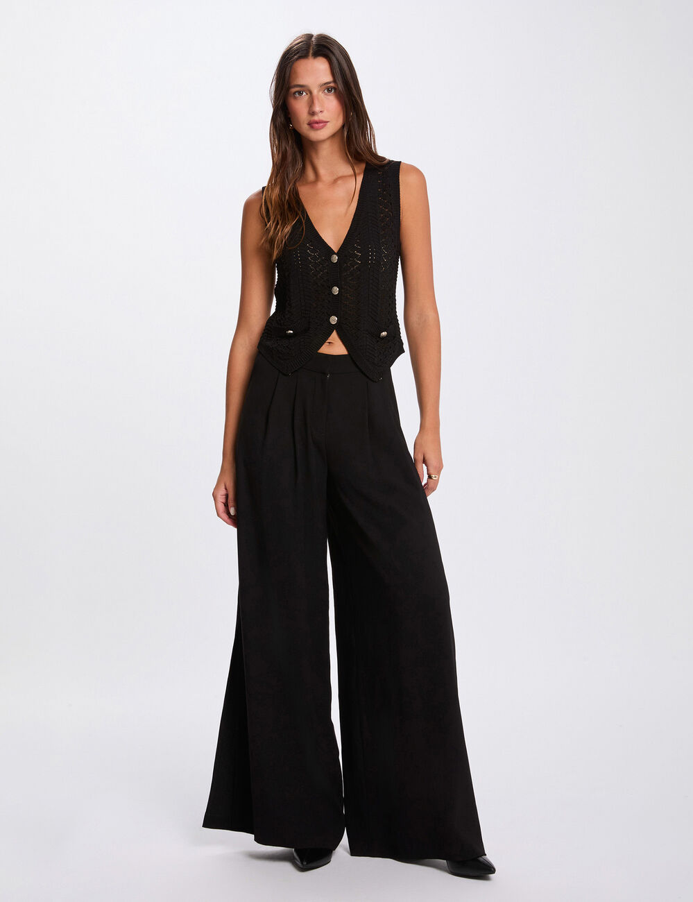 Gilet sans manches col v noir femme