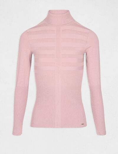 Pull col roul&eacute; ajust&eacute; rose pale femme