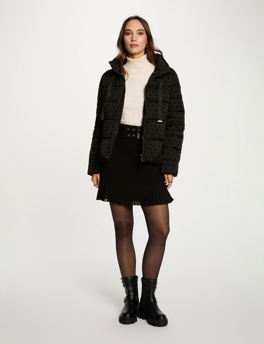Doudoune courte col montant noir femme