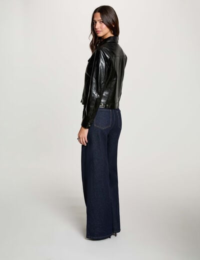 Blouson similicuir ouatin&eacute; noir femme