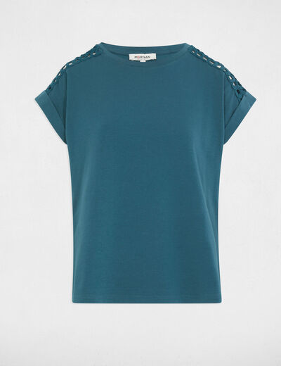 T-shirt met korte mouwen bleu pétrole vrouw