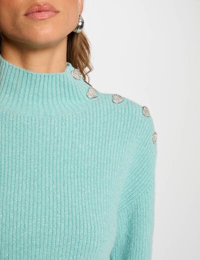 Pull manches longues avec boutons vert femme
