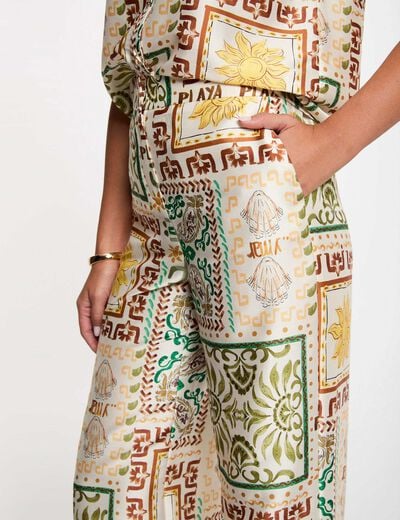 Pantalon large taille haute multicolore femme