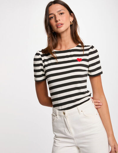 T-shirt manches courtes rayé blanc femme