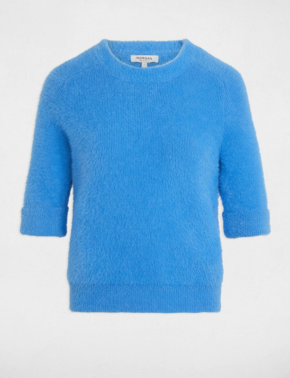 Pull manches courtes bleu femme