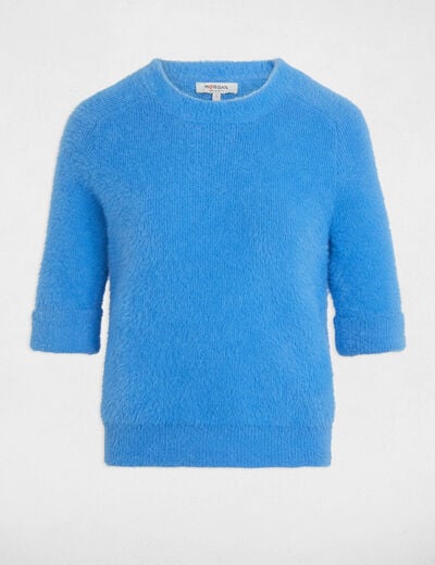 Pull manches courtes bleu femme