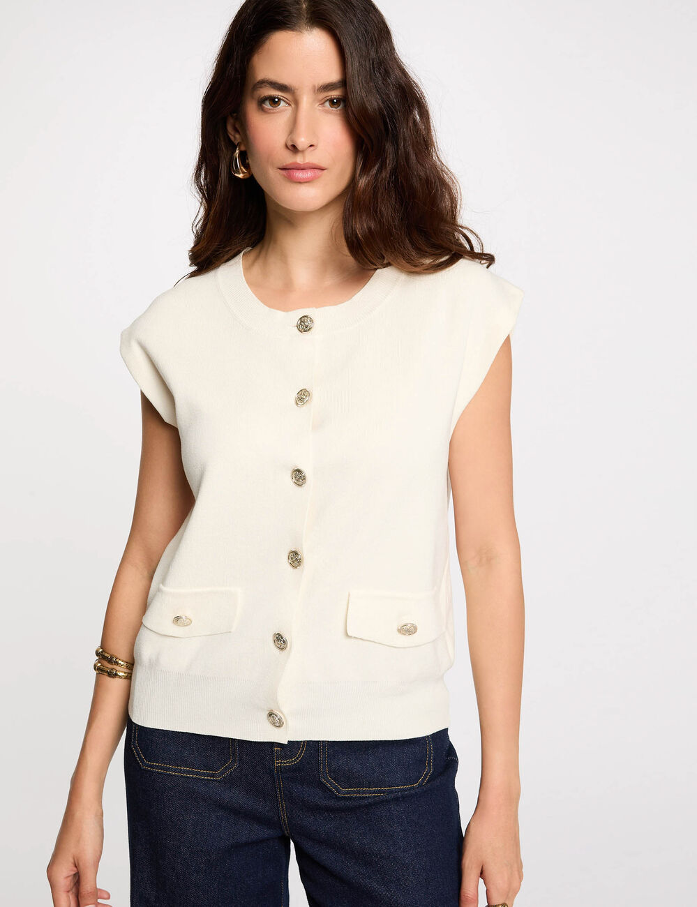 Gilet sans manches ivoire femme