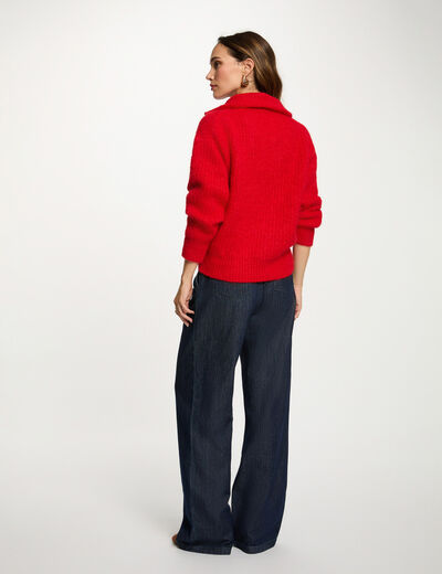 Pull col camionneur rouge femme
