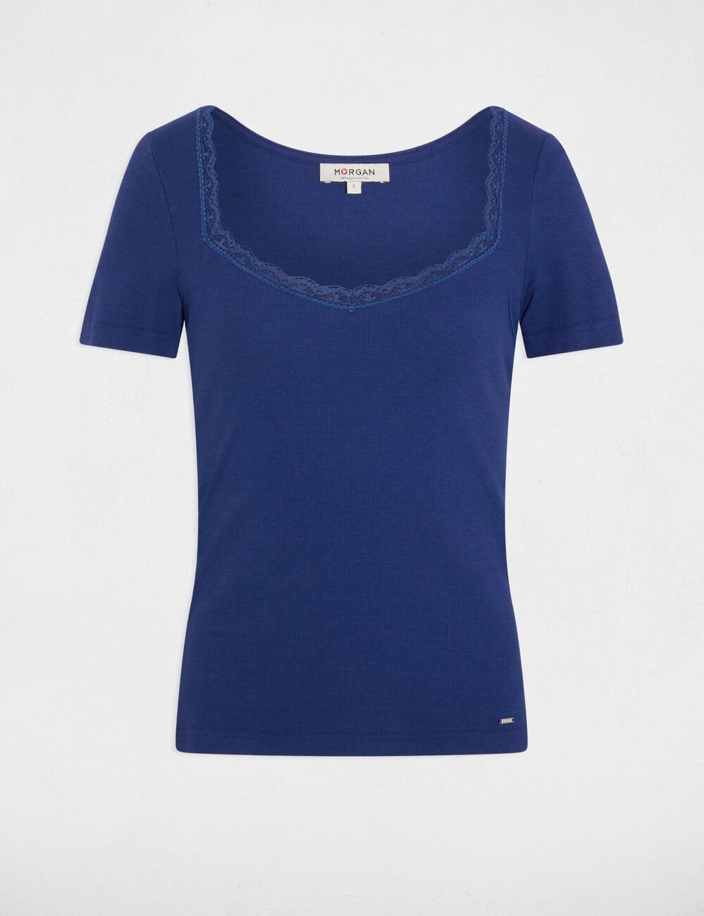T-shirt cintr&eacute; col coeur bleu marine femme