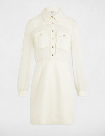 Robe courte tweed ecru femme