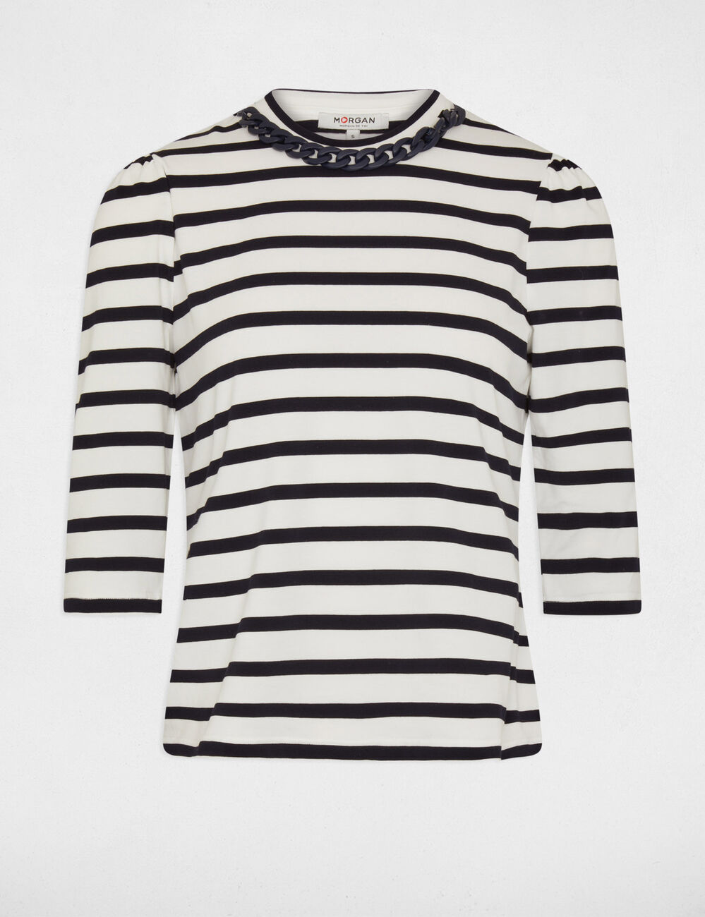 T-shirt manches 3/4 rayures ecru femme